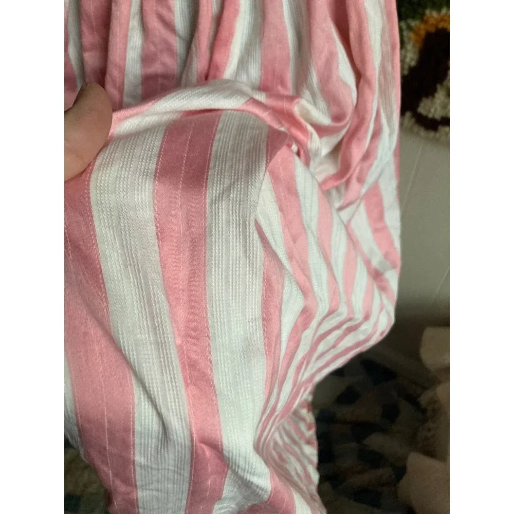 80's VTG 100% cotton coquette pastel cream & pink candy striper blouse and skirt - Picture 6 of 9